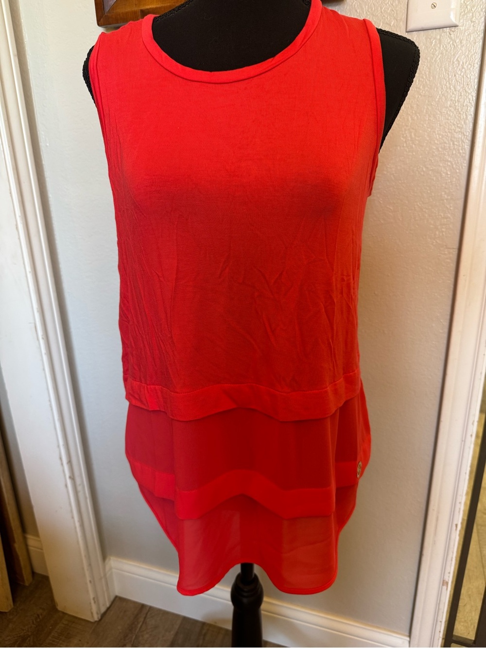 Michael Kors Coral Layered Chiffon Hem Sleeveless Tank